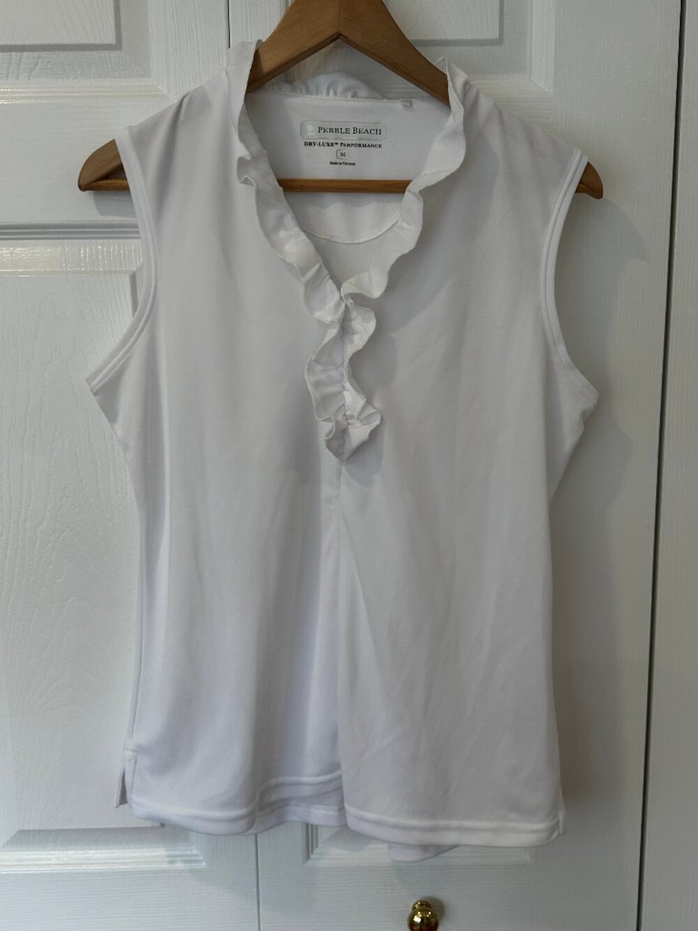 Pebble Beach Dry-Luxe White Ruffle Sleeveless Golf Top Medium
